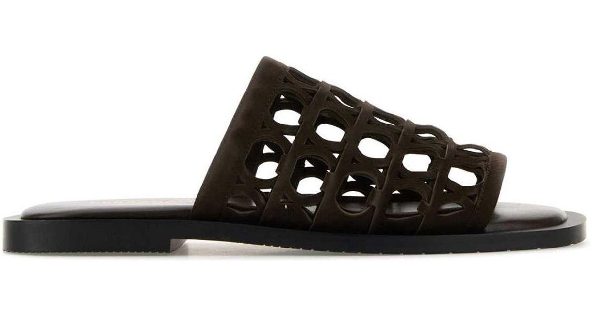 サンダル Salvatore Ferragamo Dark Brown Suede Barbados Slippers Ferragamo Dark Brown Suede Barbados Slippers | ModeSens