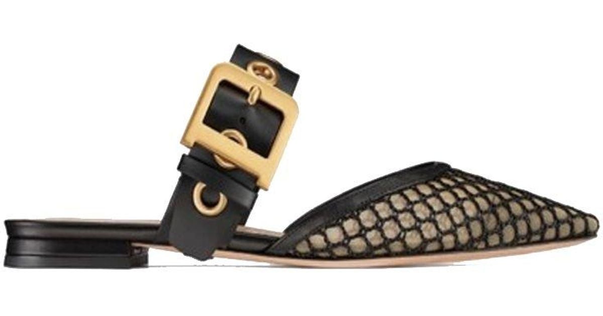 Dior Mesh Flat Mule Sandals in Black | Lyst