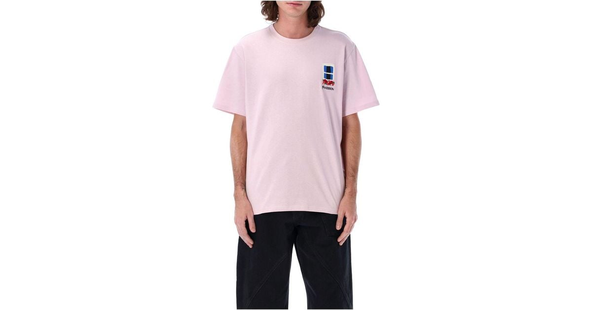 JW Anderson Window Embroidered T-Shirt in Pink for Men | Lyst UK