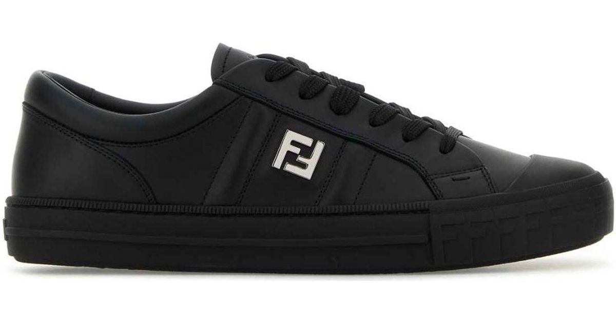 Fendi Leather Domino Sneakers in Black | Lyst