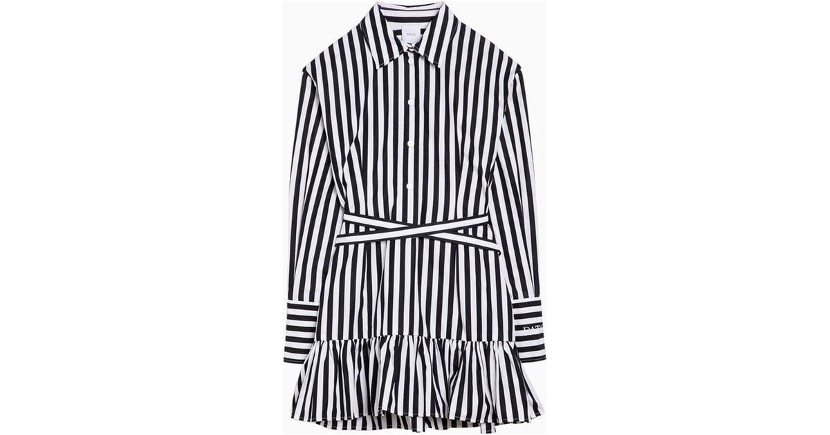 ワンピース Patou Black White Striped Cotton Mini Chemisier Dress Patou Striped Cotton Mini Chemisier Dress in Black | Lyst