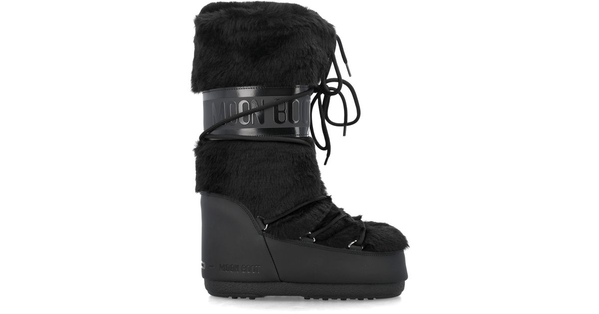 Moon Boot Classic Icon High Faux Fur Boot in Black Lyst