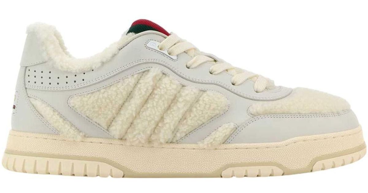 Gucci Leather And Teddy Re-Web Sneakers in White for Men | Lyst