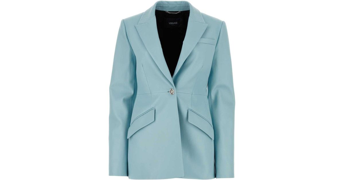 ジャケット VERSACE Light-blue leather blazer (10114131A10125 1V590) Versace Light- Leather Blazer in Blue | Lyst UK