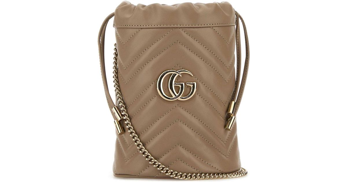 【関税送料込】Gucci Cappuccino Leather Marmont Bucket Bag Gucci Cappuccino Leather Marmont Bucket Bag in Natural | Lyst