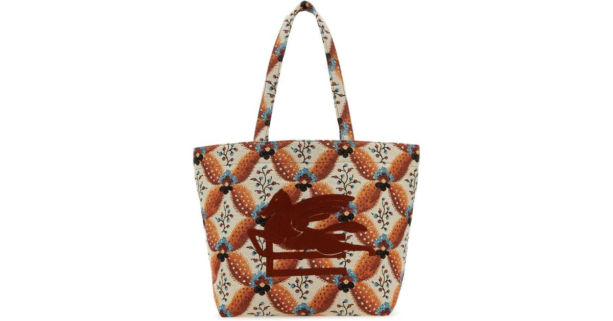 Etro Embroidered Canvas Medium Soft Trotter Shopping Bag in