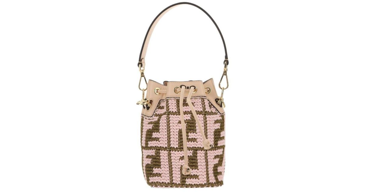 Fendi Mini Mon Tresor Raffia Crochet Bucket Bag In Pink