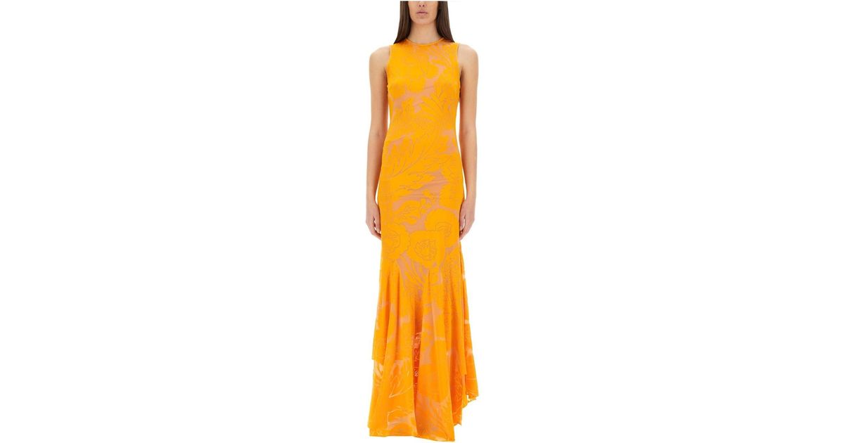 ワンピース Etro Devore Stretch Jersey Dress With Cut-Out Etro Dévoré Stretch Jersey Dress With Cutout in Orange | Lyst