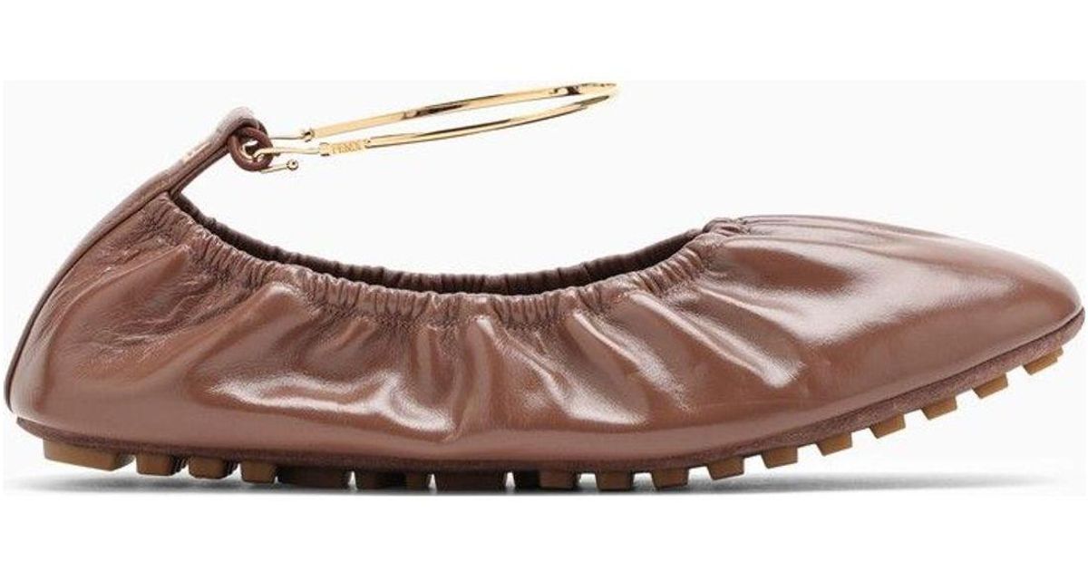 Fendi Filo Jasper-Coloured Leather Ballerina Sandal in Brown