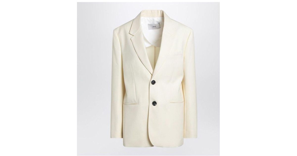 【関税&送料込】Ami Paris Butter-Coloured Wool Jacket Ami Paris Butter-Coloured Wool Jacket in White | Lyst