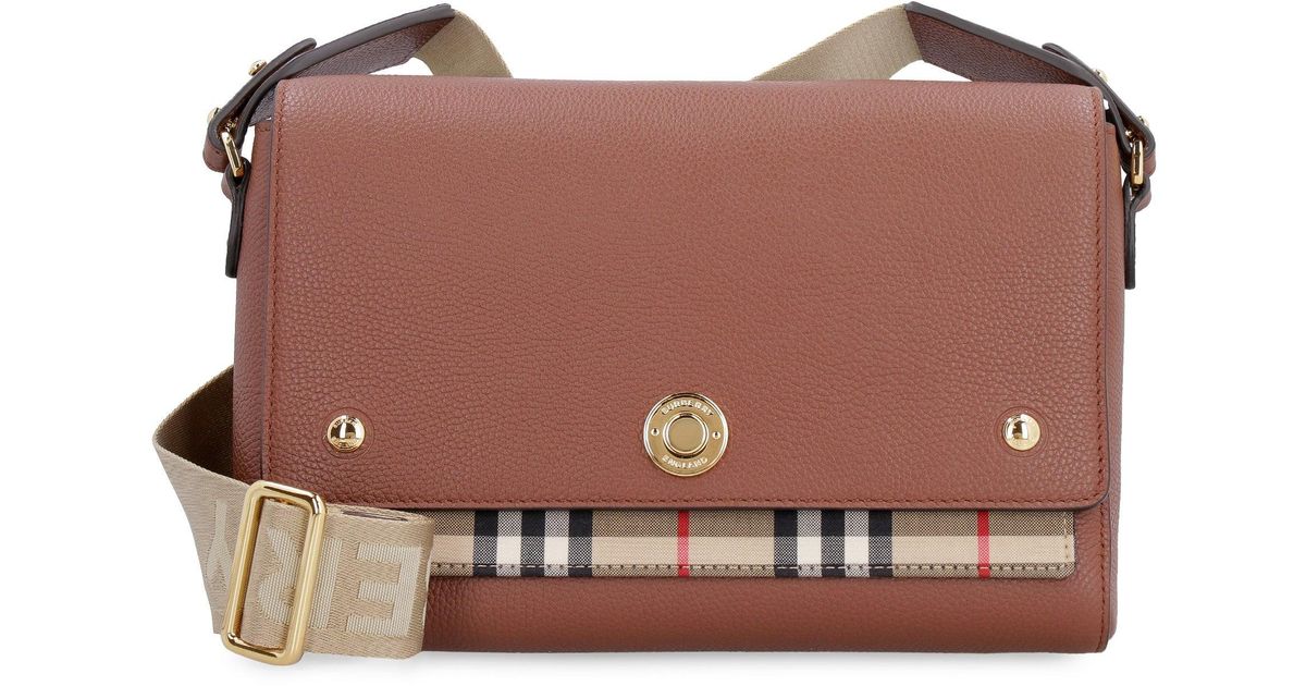 Burberry Note Bag In Leather And Vintage Check Fabric in Brown Lyst