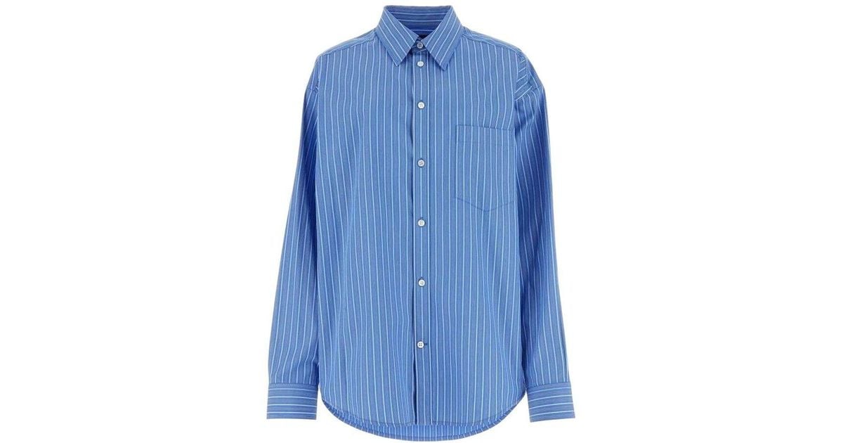 Balenciaga Embroidered Poplin Oversize Shirt in Blue | Lyst