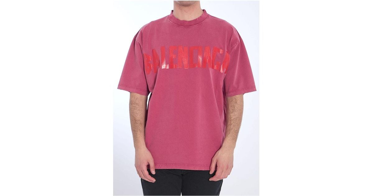 Balenciaga Tape Type Raspberry-Coloured T-Shirt in Pink for