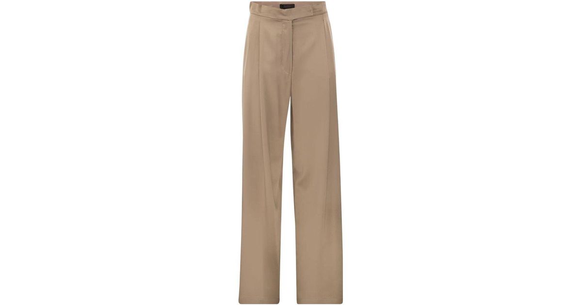 Max Mara Antiqued Silk Satin Fiesta Wide-Leg Pant in Natural