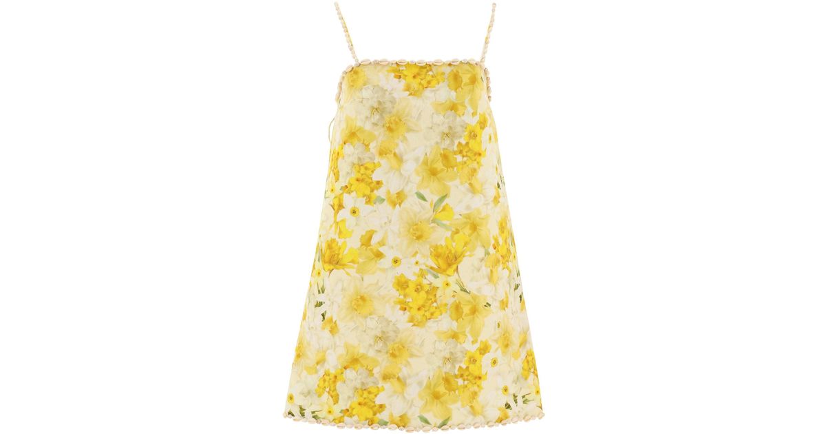 Zimmermann Wonderland Shell Square Neck Mini Dress in Yellow | Lyst