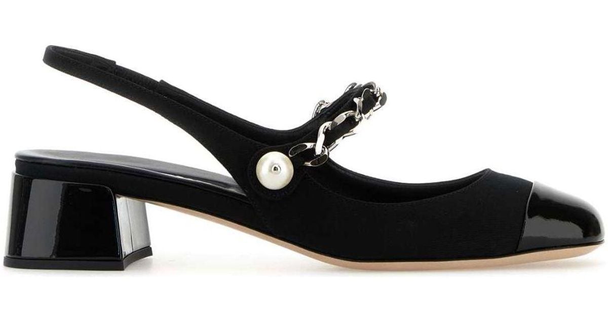 パンプス Miu Miu Black Canvas And Leather Pumps Miu Miu Canvas And Leather Pumps in Black | Lyst