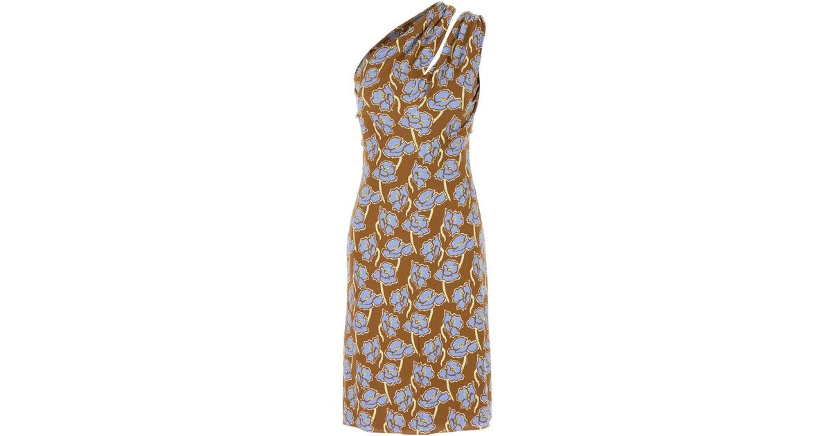 ワンピース VERSACE Printed stretch crepe one-shoulder dress Versace Printed Stretch Crepe One-Shoulder Dress | Lyst
