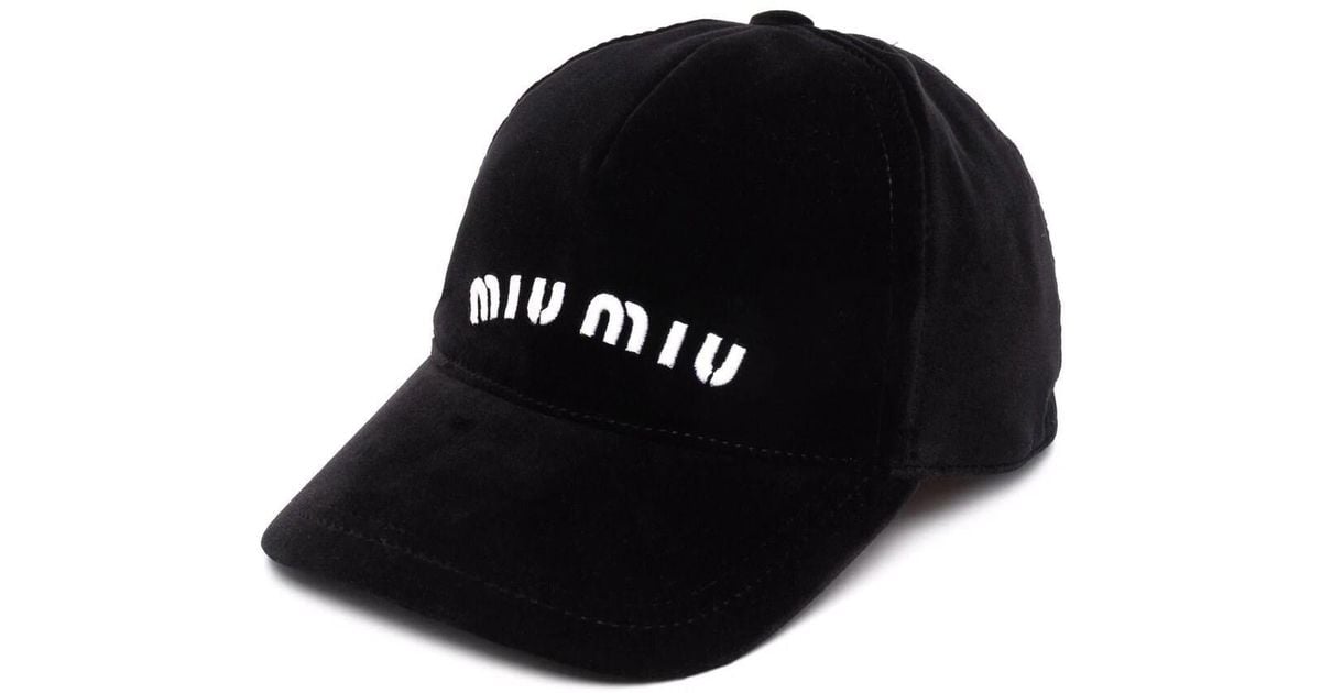 Miu Miu Velvet Embroidered-logo Baseball Cap in Nero (Black) | Lyst