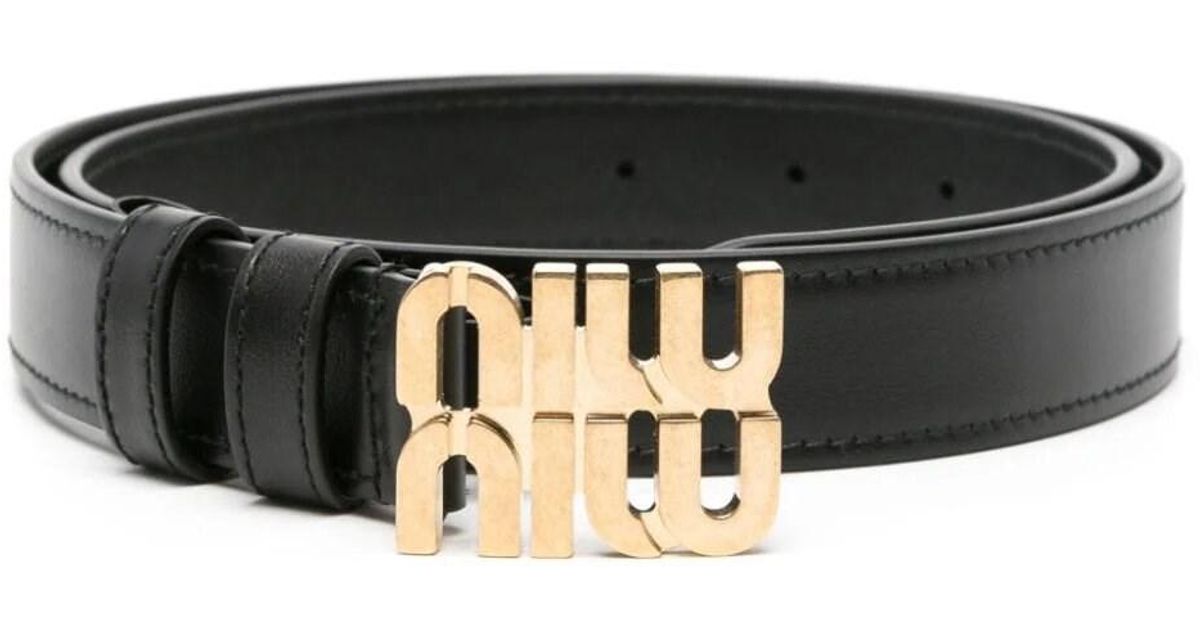 Miu Miu Logo-buckle Leather Belt in Black | Lyst