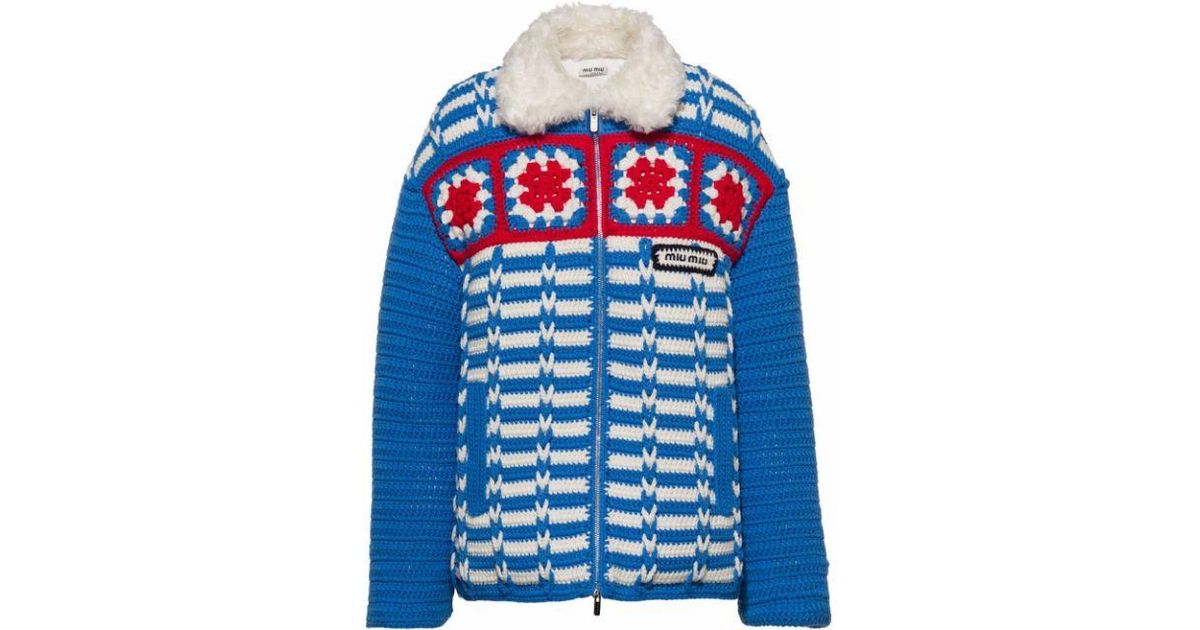 Miu Miu Crochetknit Wool Jacket in Black Lyst
