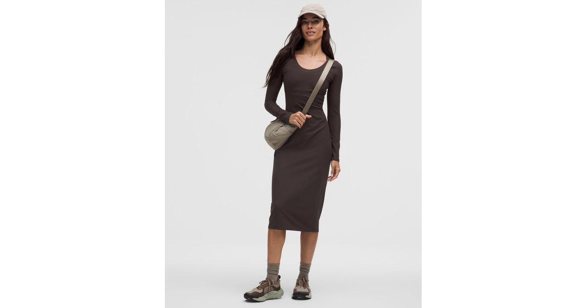 knee length dresses for ladies Normal Rib Long Sleeve Dress in Fawn main image 1