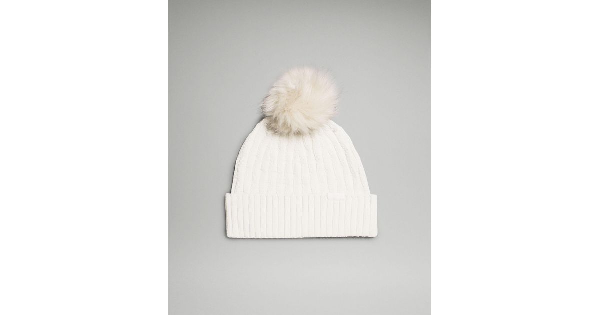 lululemon athletica Cable Knit Pom Beanie Hat - Color White