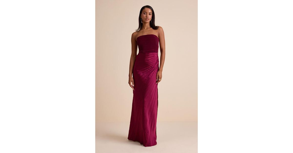 nyrah berry red satin pleated strapless maxi dress Lulus Nyrah Satin Pleated Strapless Maxi Dress in Red
