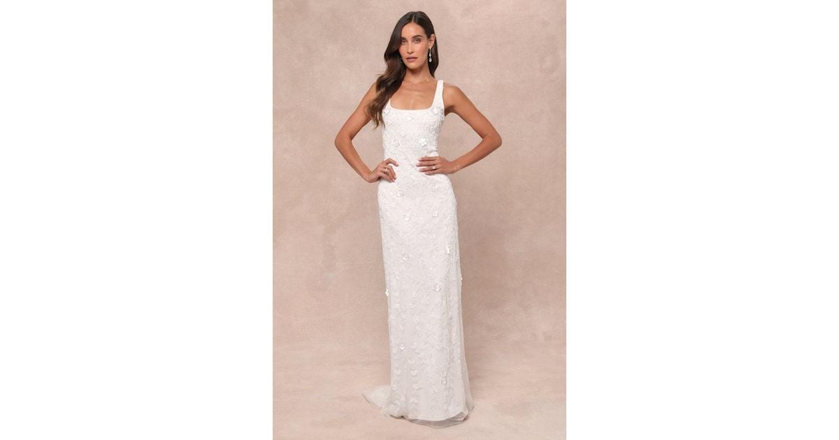 extraordinary glamour white 3d floral beaded backless maxi dress Mac Duggal 20481 - Long Sheath Dress main image 1