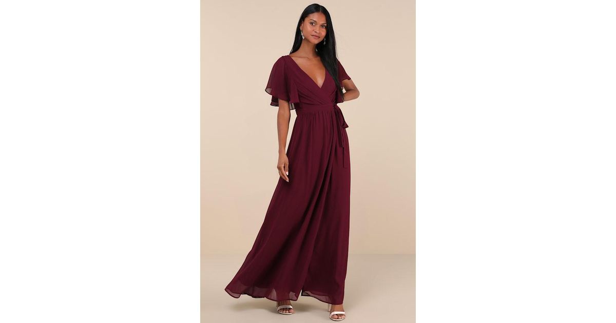Lulus Convincing Grace Flutter Sleeve Wrap Maxi Dress in Red | Lyst Lulus Convincing Grace Flutter Sleeve Wrap Maxi Dress in Red | Lyst