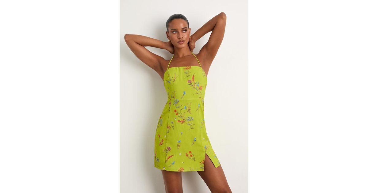 black and lime green dress Sahara Short Sleeve Mini Dress In Gummy Green/Ecru – Simon Miller main image 0