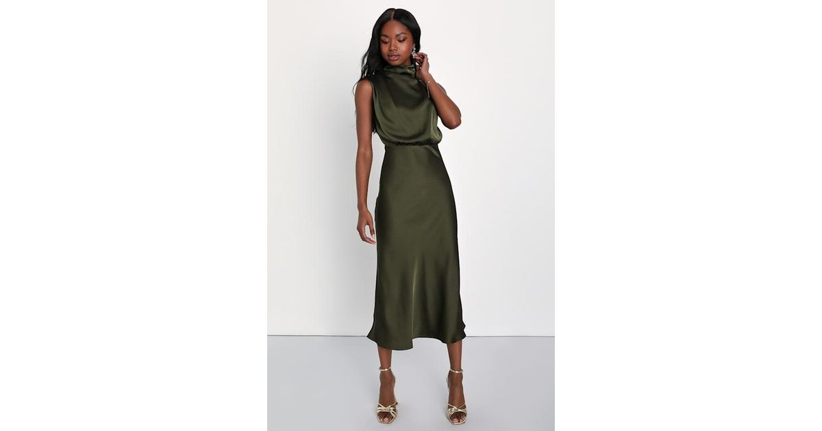 slim fit dress slacks SATIN GATHER ONE SHOULDER DRESS | OLIVE — THIRD FORM main image 1