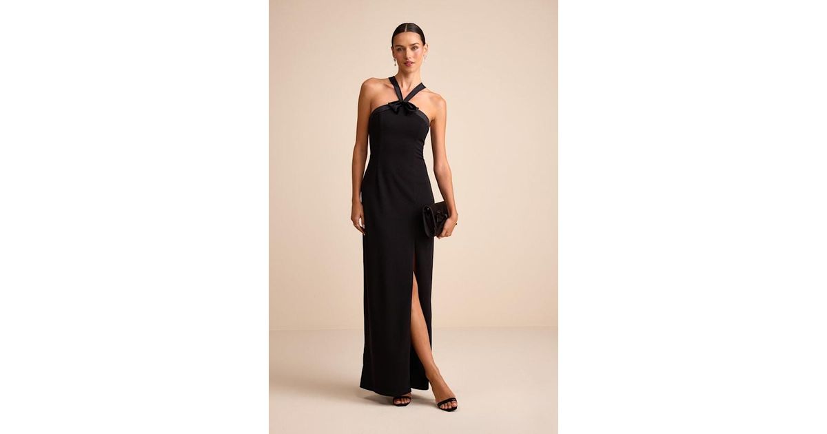 Lulus Bisian Velvet Bow Backless Apron Maxi Dress in Black | Lyst UK
