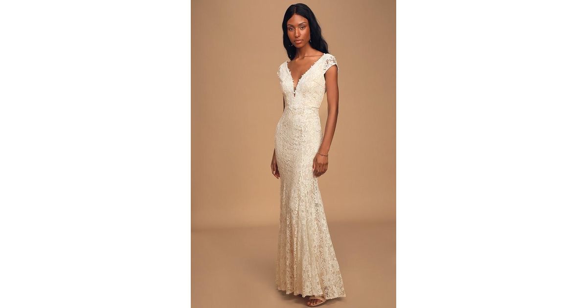 Lulus Icing On The Cake Lace Short Sleeve Maxi Dress in Natural