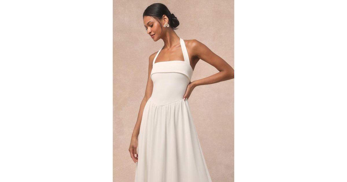 Lulus Telia Halter Basque Waist Maxi Dress in Natural | Lyst