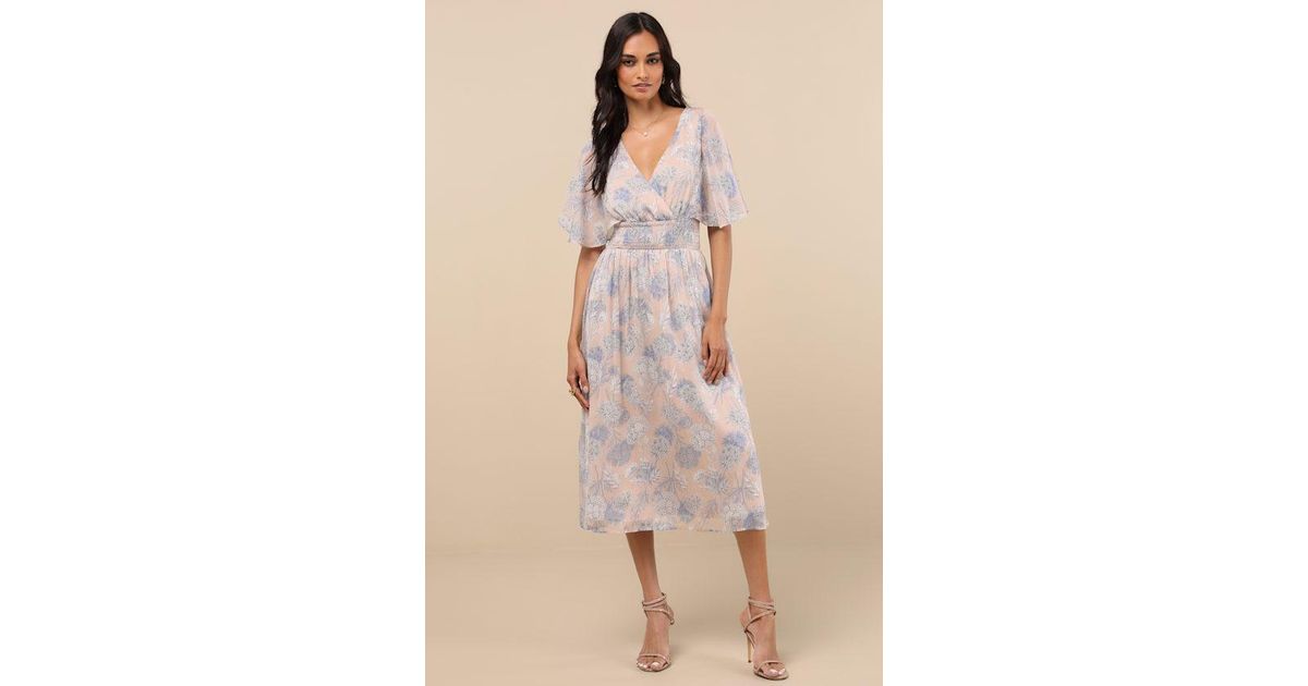 Lulus Subtle Romance Floral Print Ruffled Midi Dress in Brown | Lyst UK