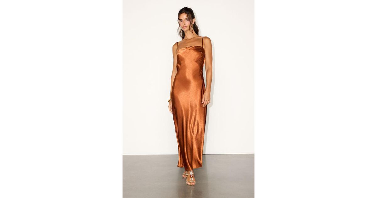 Lulus Hartley Copper Satin Tie-Back Maxi Dress in White | Lyst