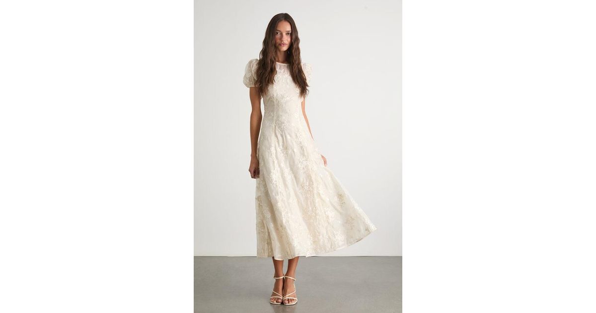 Lulus Elfrieda Cream Floral Embroidered Puff Sleeve Midi Dress in Natural |  Lyst
