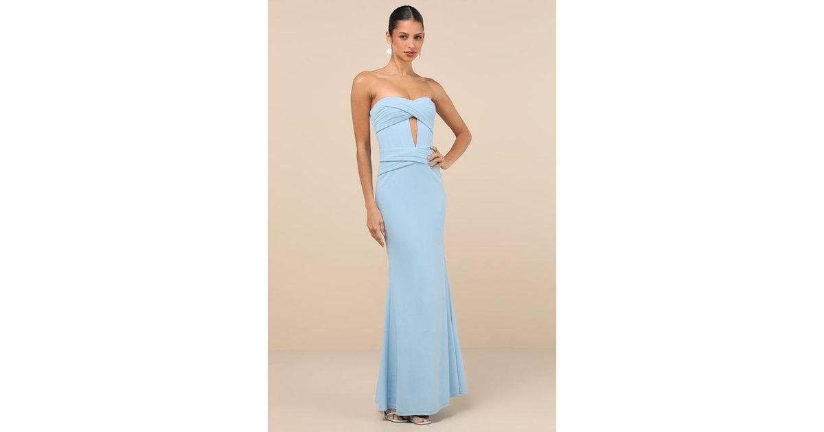 Lulus Elegant Finesse Pleated Cutout Maxi Dress in Blue | Lyst UK