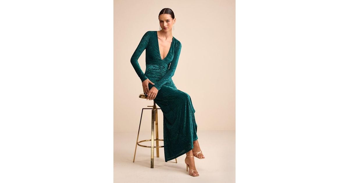 Lulus Demaline Emerald Velvet Striped Backless Maxi Dress in Green | Lyst