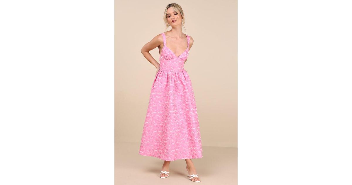 Lulus Rudra Floral Jacquard A-Line Backless Midi Dress in Pink | Lyst