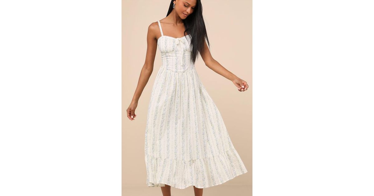Lulus Odilie Cream Floral Lace Sleeveless Midi Dress in Natural | Lyst