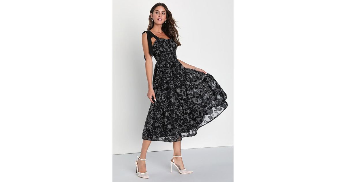 13336 Black Tiered Strap Lace Dress