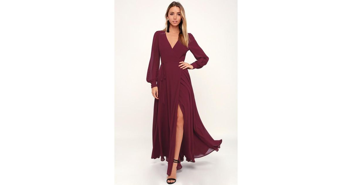 My whole heart burgundy long sleeve wrap dress online