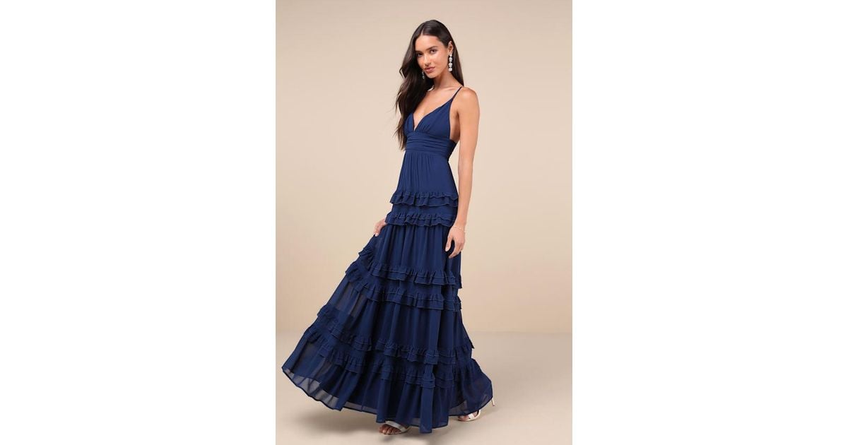 Lulus Lavish Perfection Ruffled Tiered Maxi Dress in Blue | Lyst