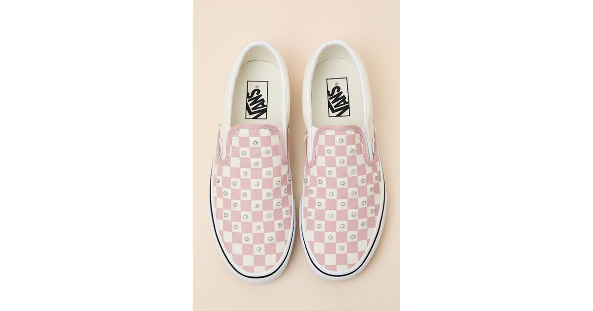 Vans Classic Misty Checkerboard Rhinestone Slip-On Sneakers in Natural ...