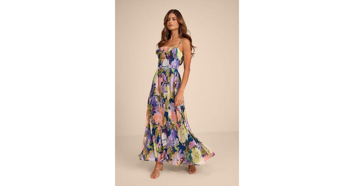 Lulus Holloway Multi Floral Pleated Maxi Dress in Blue | Lyst