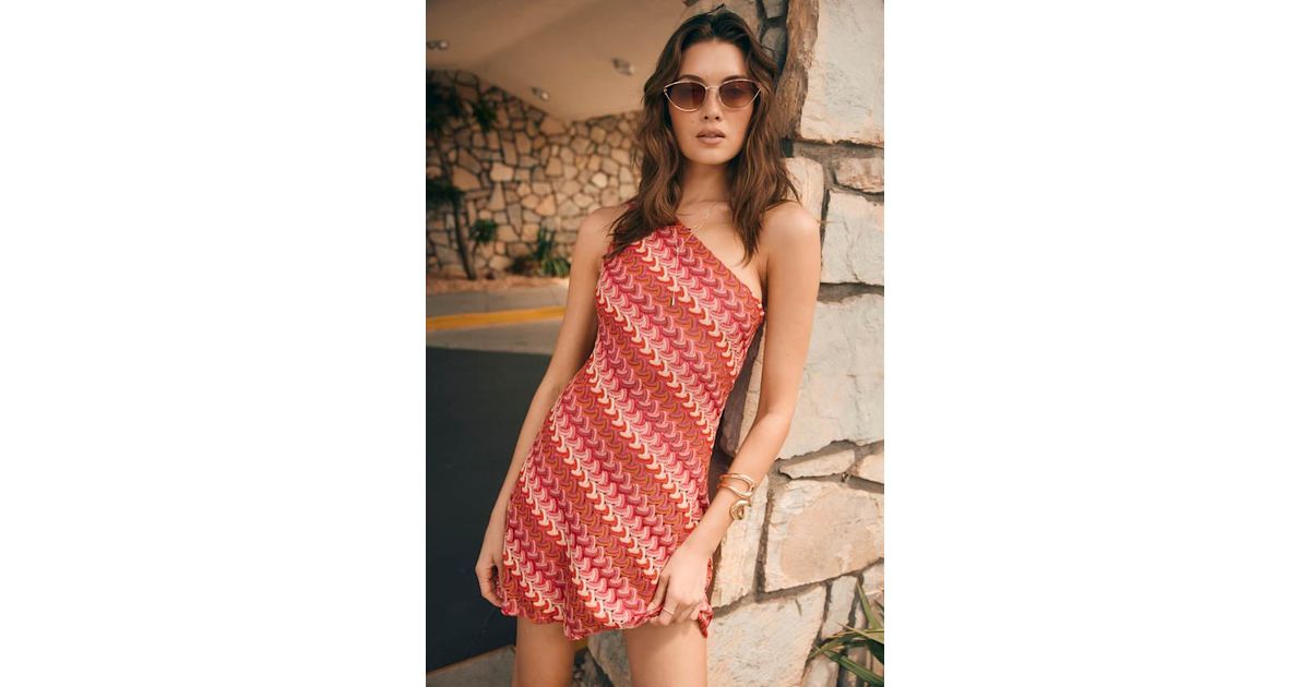 augustine one shoulder dress Lulus Augustine Multi Crochet One-Shoulder Mini Dress in Blue
