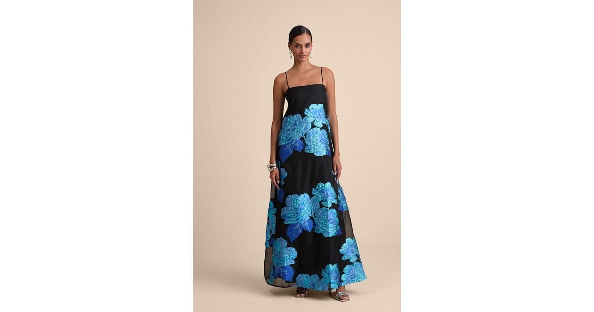 black blue white gold dress explained Maxi Floral Dress with Ruffle Skirt main image 0