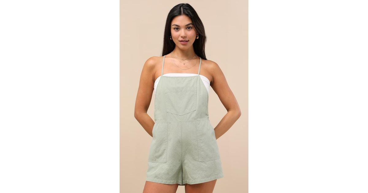 Verrel Rompi Lulus Easygoing Short Overall Romper in Green | Lyst
