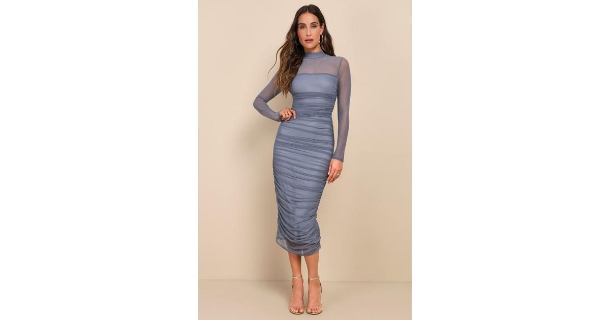 slim fit dress slacks Teal High Neck Long Sleeve Ruched Bodycon Mesh Midi Dress  AX Paris